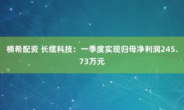 楠希配资 长缆科技：一季度实现归母净利润245.73万元